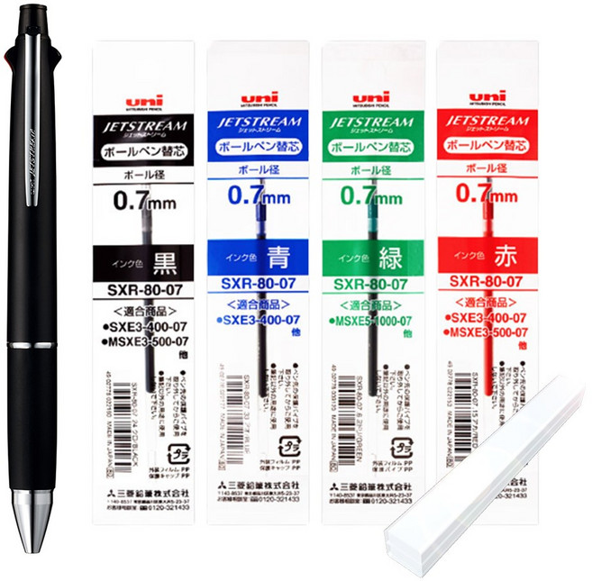 제트스트림 선물 포장 + MSXE5-1000-07 4&1 멀티펜 1개 + SXR-80-07 다색 리필심(흑청적녹 1개씩), 4&1 0.7 블랙1개/멀티리필심(흑청적녹1개씩)