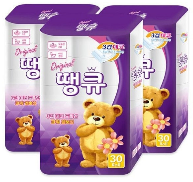 오리지널 30롤 3팩 두루마리 휴지 땡큐, 단일상품_길이_상세페이지참조, 30개입