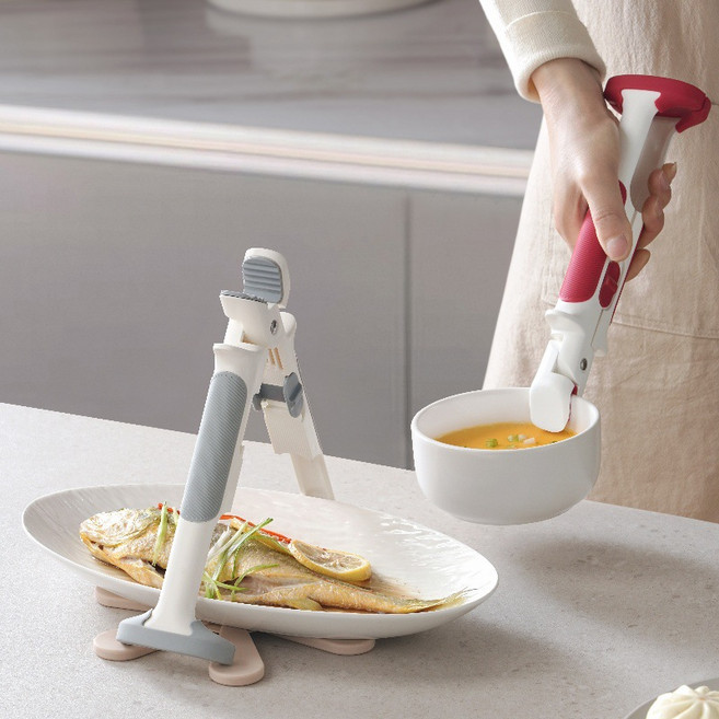 HANTAO 2in1 다목적 스탠딩 주방집게 실리콘 냄비 뚝배기 오븐 그릇 전자렌지 집게, 1개, 붉은색