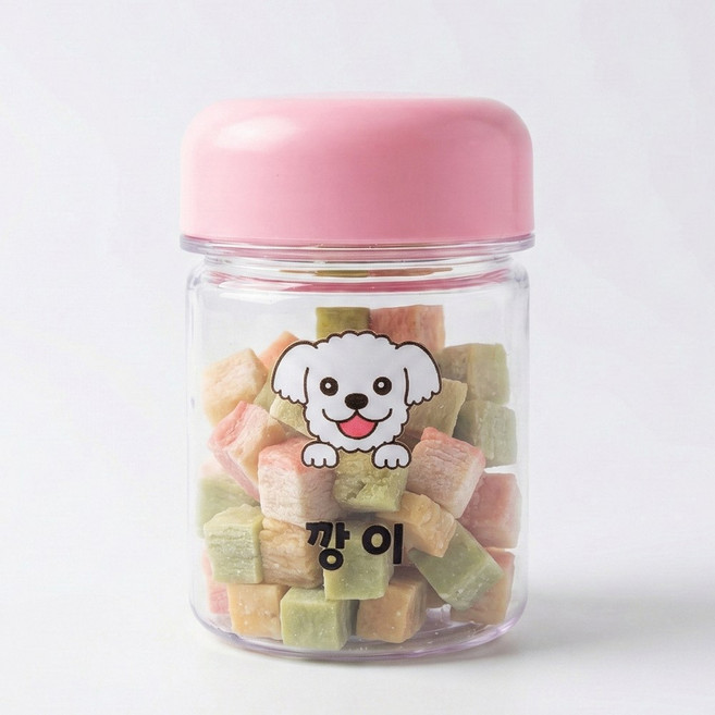 강아지 얼굴 이름 간식통 투명 밀폐 애견 간식 케이스, 1개, 180ml핑크