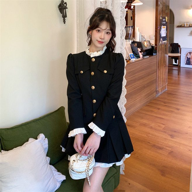 SAHINER 여성 원피스 플리츠 미니 스커트 하객룩 봄가을 BQZ58