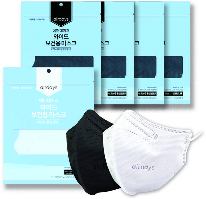 에어데이즈 KF94 와이드 대형 특대형 얼큰이 마스크, 블랙, 1세트, 50매입