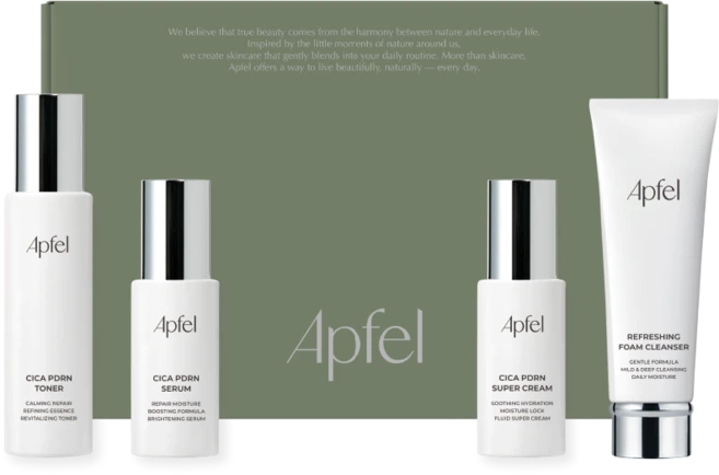 아펠 시카 피디알엔 스킨케어 세트 - 진정 보습 PDRN - 토너 세럼 크림 폼클렌저 4종 세트, 1개 - 쿠팡