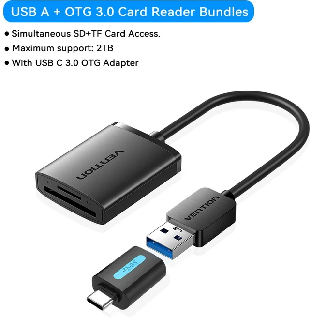 쿠쿠스토어 벤션 B 3.0 카드 리더 OTG 타입 C - SD TF 메모리 어댑터 2TB 최대 량 노트북 맥북 폰, 01 B A  C OTG 3.0