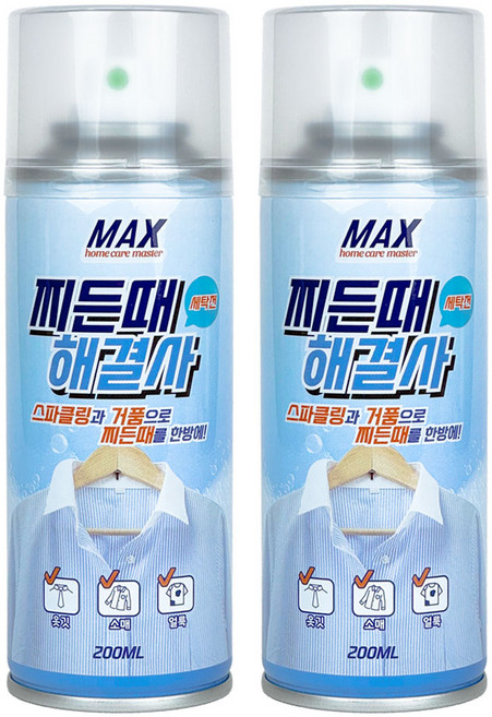 찌든때해결사 옷 얼룩 목때 찌든때 제거 강력 폼 클리너, 2개, 200ml