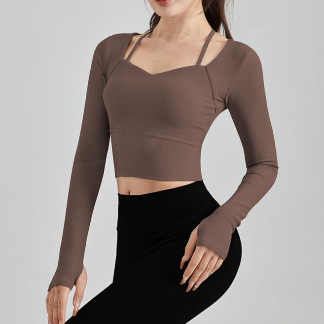 요피 긴팔 스트랩 크롭탑