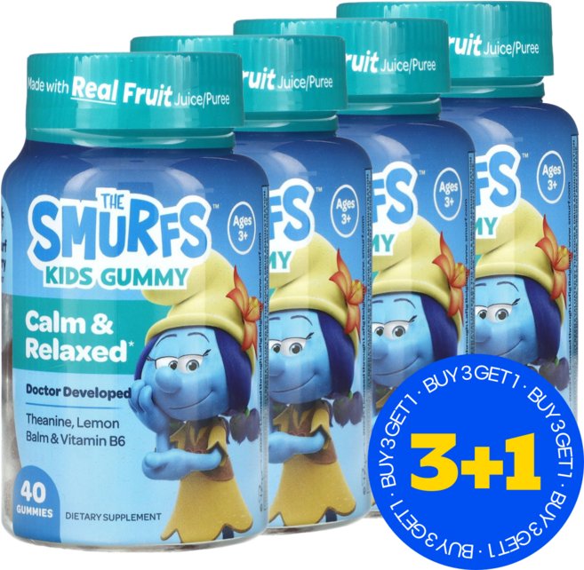 3+1 스머프 어린이용 구미젤리 캄 앤 릴렉스 Calm and Relaxed 만 3세 이상 스머프 베리 구미젤리 40개 / 해외직구 미국정품, 4개, 40정