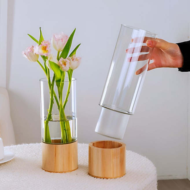 생활해랑 깨지지않는 인테리어 대형 원형 화병, 투명