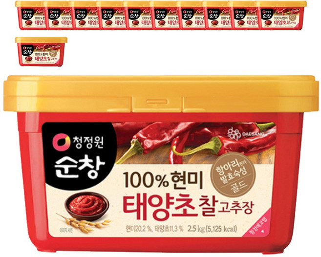 청정원순창 100% 현미 태양초 찰고추장, 2.5kg, 12개