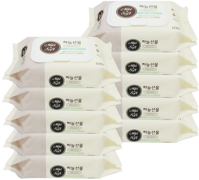 하늘선물 물티슈 캡형 100매, 하늘선물 100매 캡형 물티슈10팩, 10개