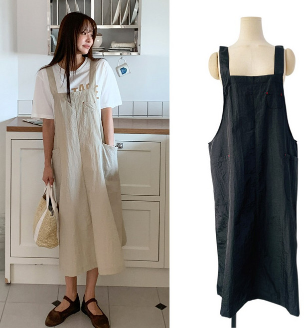 p930 포인트원피스 바스락 멜빵 롱원피스 나시 포켓 레이어드원피스 뷔스티에 빅사이즈