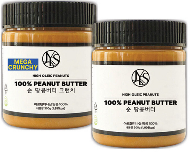 1+1 순 땅콩버터 무첨가 100% 크리미 + 크런치 총, 1개, 300g