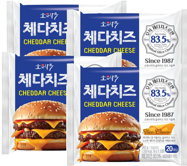 동원 소와나무 체다슬라이스치즈 (오직 체다치즈로만 83.5%) (20매), 360g, 4개