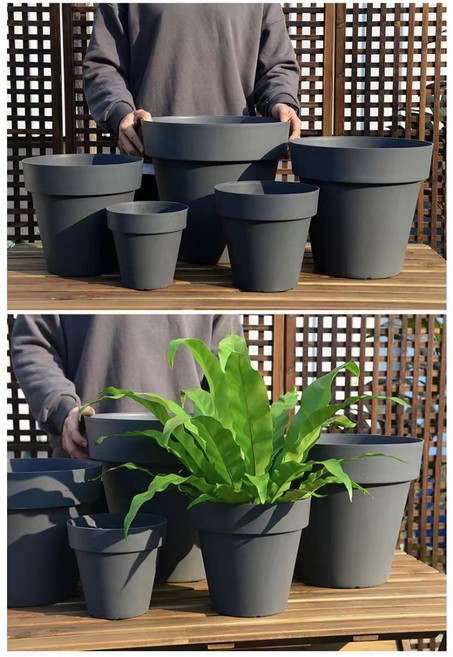 欣榮園藝 北歐風塑膠花盆 - 盆栽容器 仿水泥盆 多尺寸可選, 【深灰】送底盤,23#(23*21cm), 1個