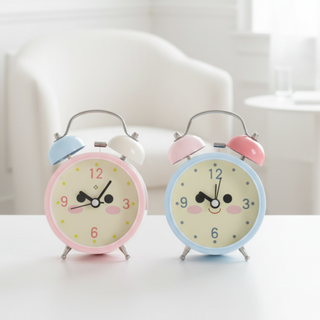 하트위스퍼 스마일 자명종 탁상시계 무소음 시끄러운 알람시계, 블루