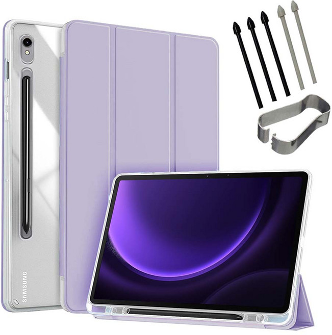 갤럭시탭 S9/S9+/S9울트라/S9 FE 플러스 호환 S펜수납 클리어 투명 북커버 케이스, 라벤더, 1개