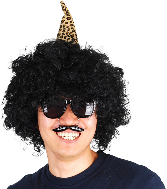 뿔도깨비가발(검정) 코믹 코스프레 파마 할로윈