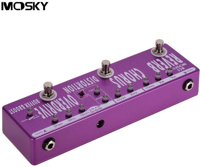 MOSKY RC5 6-in-1 기타 멀티 이펙트 페달 코러스 디스토션 오버 드라이브 부스터 버퍼 리버브 페달 풀 메탈 쉘 트루 바이 패스, 1개