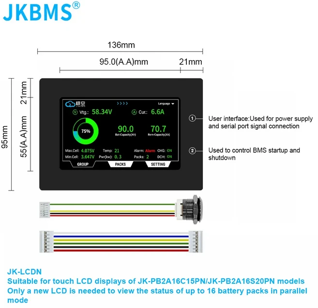 JKBMS V19 8S16S 24V48V 200A - 가정용 스마트 에너지 저장 장치 그로와트 데이 인버터 호환 리튬인산철리, 01 JK-4.3 LCD V19