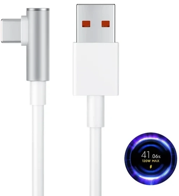 샤오미 오리지널 USB C 타입 게임 고속 충전 케이블 미 12 11 10 9 포코 X5 레드미 노트 12 프로 티포용 90 도 엘보 120W 6A, 01 White 1M, 90 도 6A, 1개