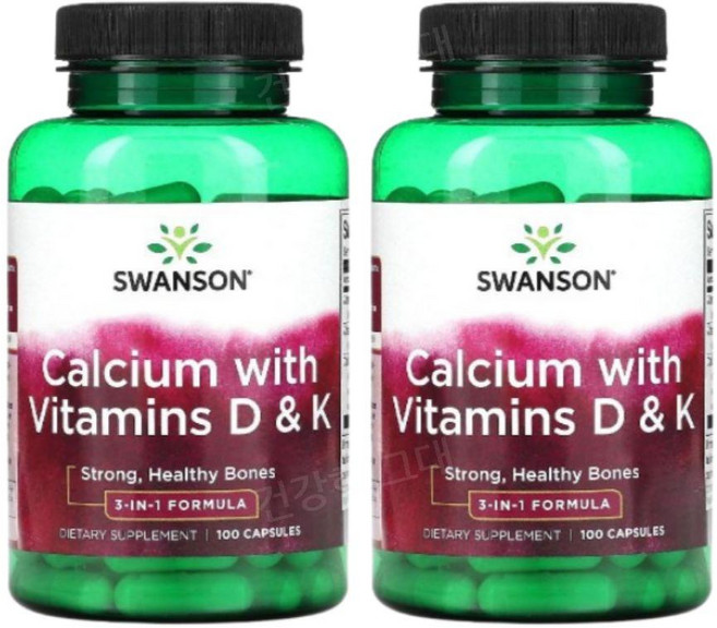Swanson 칼슘 350mg 비타민 D K 함유 Calcium & Vitamins D K, 2개, 100정