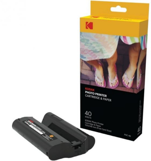 잉크 카트리지 프린터 KODAK 도크 플러스 & 포토 PHC-40 - 리필 및 인화지 40팩 블랙, 40 Pack