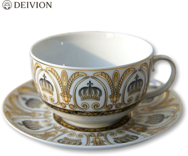 독일 테타우 크라운 화이트 커피 잔 포슬린 도자기 라떼 찻잔 받침 세트, 커피잔
