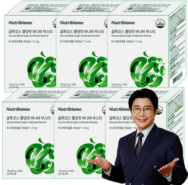 뉴트리바이옴(뉴바옴) 글루코스 혈당 컷 바나바 부스터 조절 잎추출물 애플 사이다 비니거스틱 애사비 사과초모식초 치커리추출물 혈당스파이크 영양제, 6개, 30회분