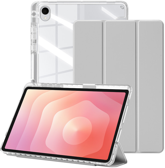 DANYCASE 펜 슬롯이 있는 스마트 태블릿 커버 투명한 경질 아크릴 커버 삼성 갤럭시 탭 케이스, 회색