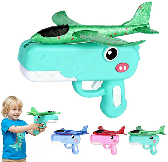 Zeekr 공룡 폼 글라이더 비행기 발사기 야외 장난감 세트, 1개, 초록색