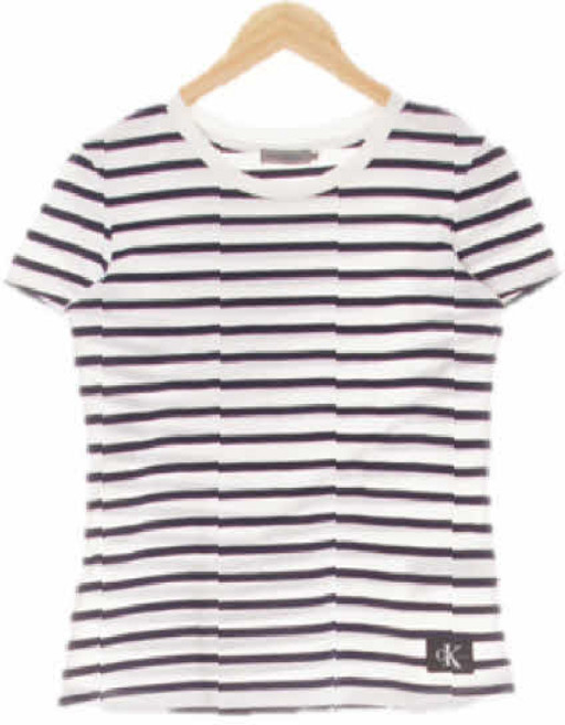 7087 캘빈클라인진 화이트네이비 스트라이프 면 라운드슬림반팔티 [XS]