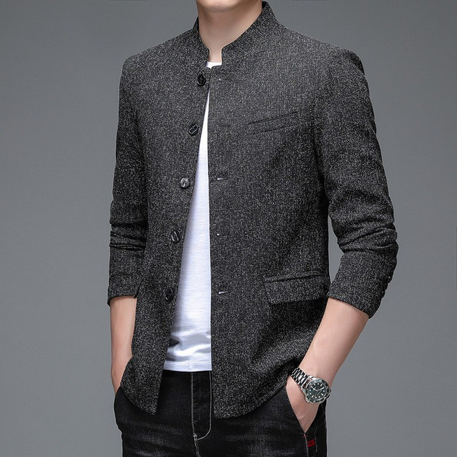 AOKADA 중년 남성 봄 가을 슬림핏 차이나넥 정장 자켓 캐주얼 블레이저