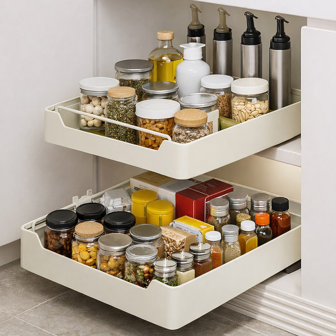 미카앤코 주방 싱크대 슬라이딩 선반 수납함, 1개, 화이트