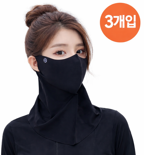 엘리시에 자외선차단 페이스넥 슬림핏 봄 여름 남여공용 KC인증 쿨 마스크, 3개, 블랙