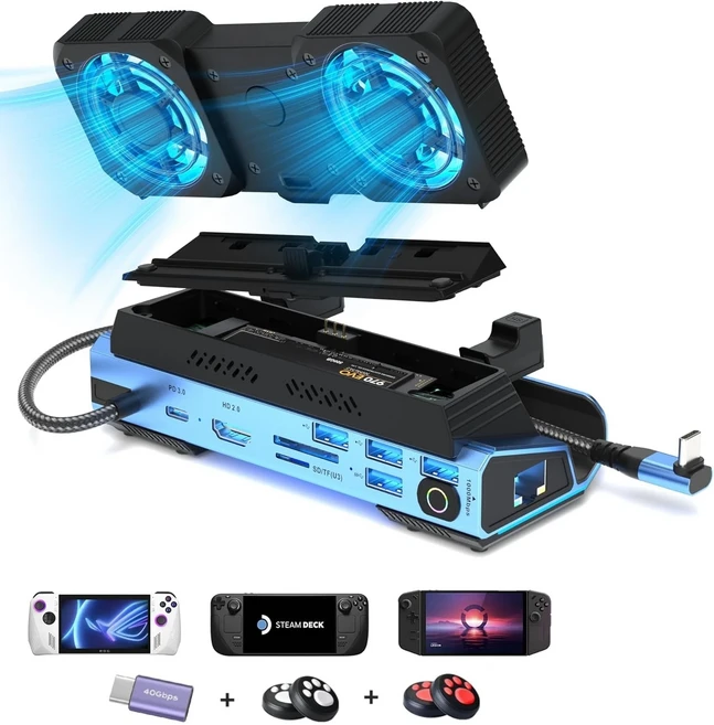 Lenovo Legion GO용 13 IN 1 도킹 스테이션 듀얼 냉각 팬 M.2 NVMe 인클로저 GO 스테이션(4K@60Hz PD100, 01 13 in 1