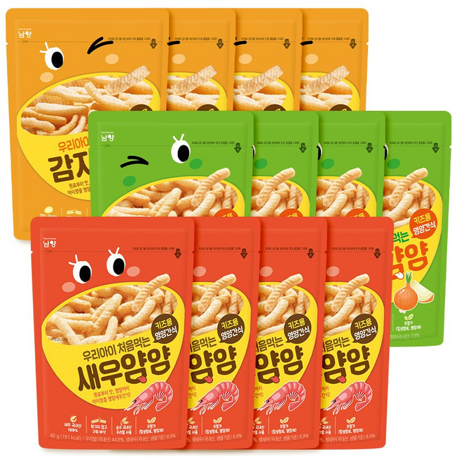 아기과자 우리아이 처음먹는 얌얌 3종 각 4개씩 총 12봉, 12개, 35g