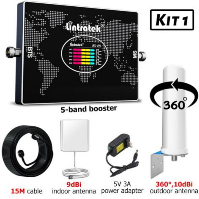 무선 와이파이 부스터 증폭기 확장기 Lintratek 5 밴드 셀룰러 2G 3G 4G LTE B28 700 850 800 900 1800 2600 Mhz 모바일 네트워크 신호, Kit 1, B28 B5 B4 B2 B7, 1개