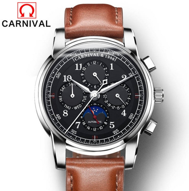 더357 남자손목시계 남자명품시계 기계식 오토매틱 레트로 가죽 손목시계 CARNIVAL