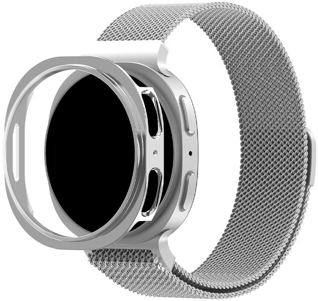 아이메이드잇 갤럭시워치 호환 밀레니즈루프 밴드 메탈 스트랩 케이스 세트, 실버, 1개