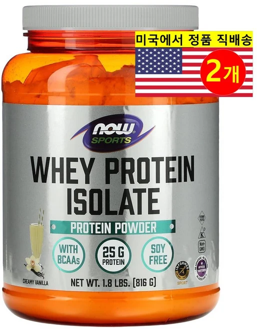 NOW Foods 스포츠 분리유청단백질 크리미 바닐라 816g(1.8lbs) x 2 칼슘, 2개, 816g - 쿠팡