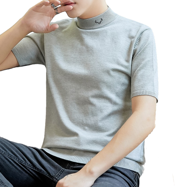 여름 남자 반팔 티 슬림 가을 반폴라 니트 얇은 뉴타임즈