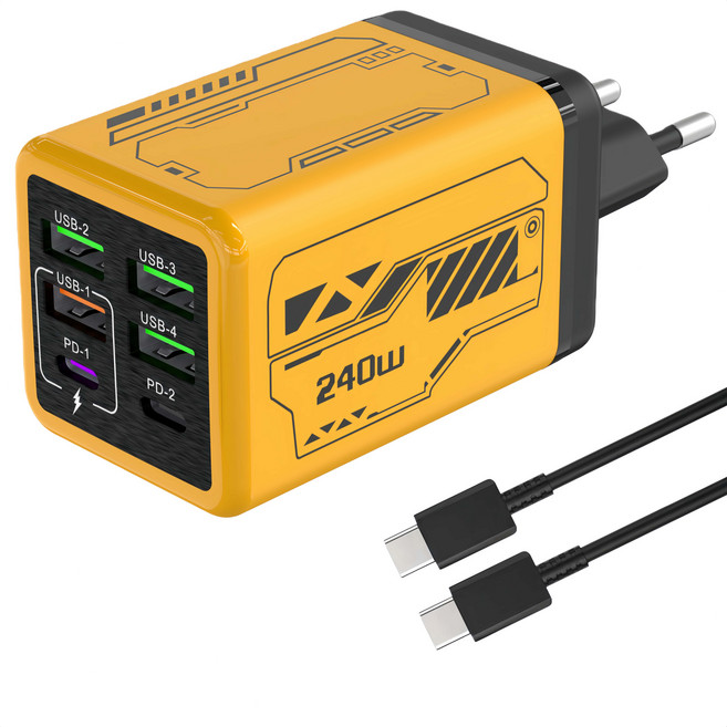 6in1 c타입 고속 충전기 240W 4USB+2PD3.0 + C TO C 1M 100w 케이블 세트CDT17888, 1세트, 골드