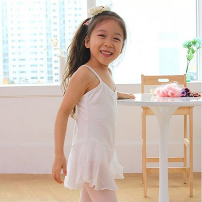 [유제이컴퍼니] 끈나시 쉬폰 화이트 레오타드 유아 아동 발레복