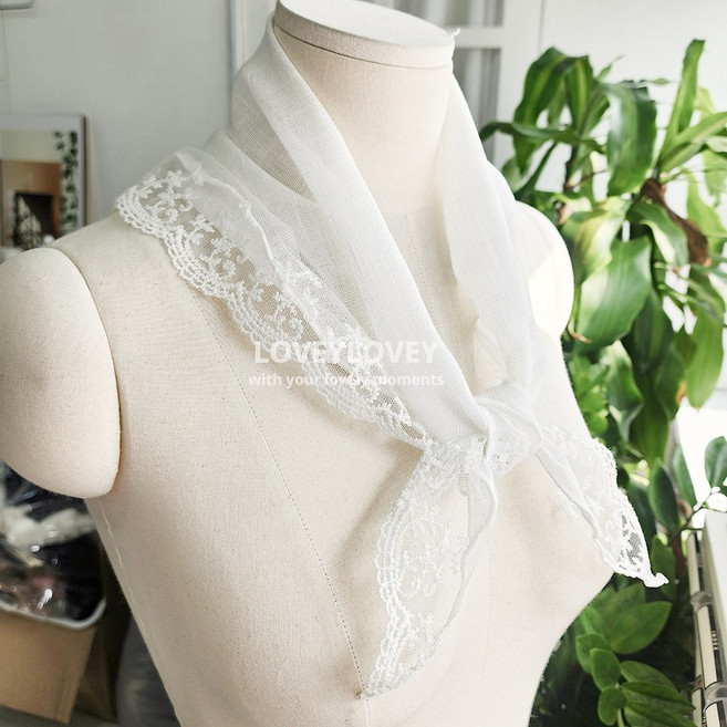 여름 린넨 레이스 삼각 쁘띠 스카프