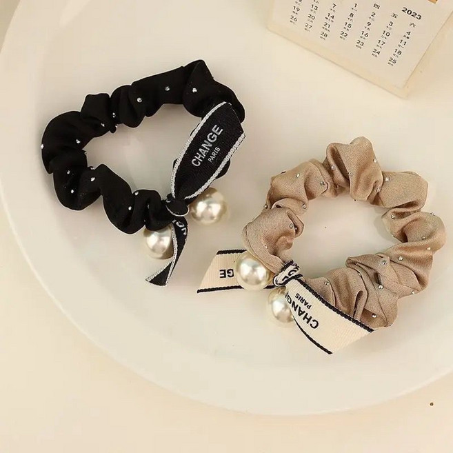 POMELO 蝴蝶結珍珠小腸髮圈 氣質頭繩 韓國大腸髮圈