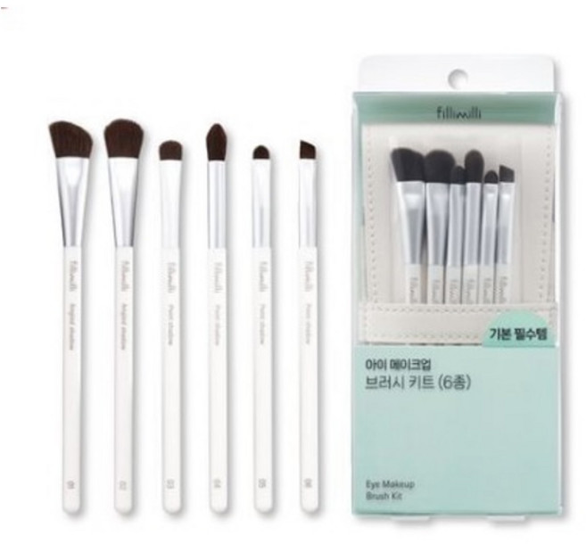 필리밀리 아이메이크업 브러시키트(6종), 1개, 브라운/흰색