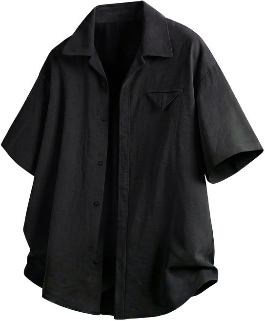 【垂感透氣】古巴領襯衫 亞麻襯衫 短袖襯衫 休閒襯衫 男士襯衫 夏季薄款 寬鬆版型 純色百搭 商務休閒度假