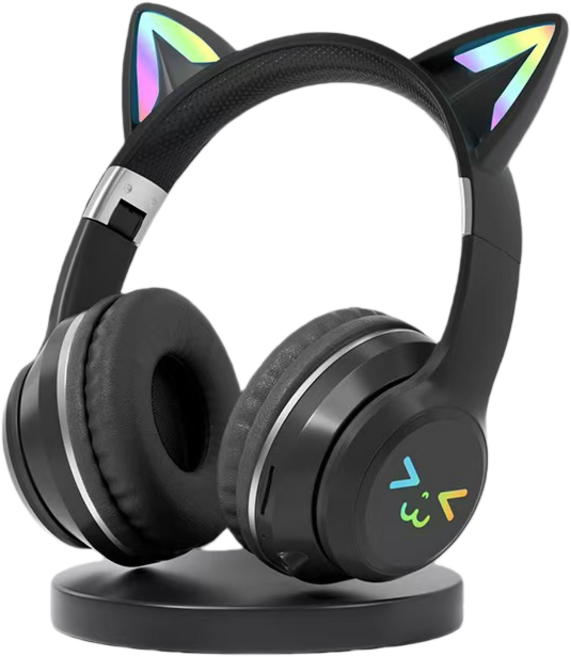 JODDDA 헤드폰 에어팟 귀엽다 고양이 귀 HIFI 입체 음향 효과 ENC 물리적 노이즈 캔슬링 고화질 음성, BT-618, 블랙