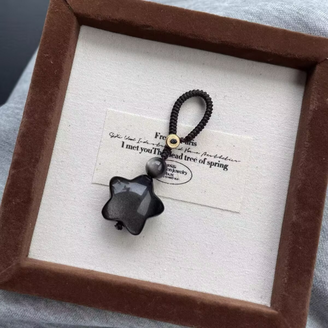 천연 흑요석 키링 별 펜던트 재물운 행운 액막이 수호 by 선연주, 1개, 블랙