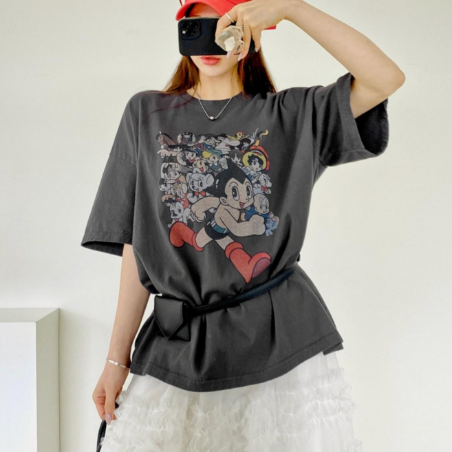 워싱 라운드 달리기톰톰 반팔티셔츠